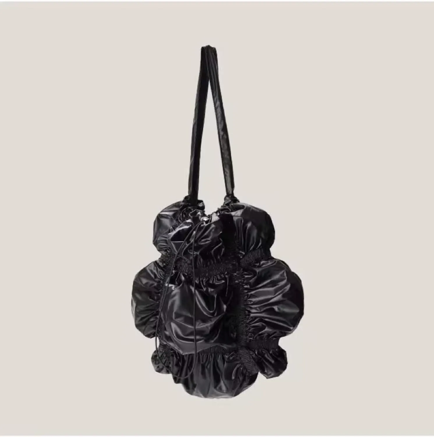 Women's Flower Shaped Shoulder Bag Pleated Drawstring Bags Long Strap Metallic Color Silver Cross body Bag For Lady