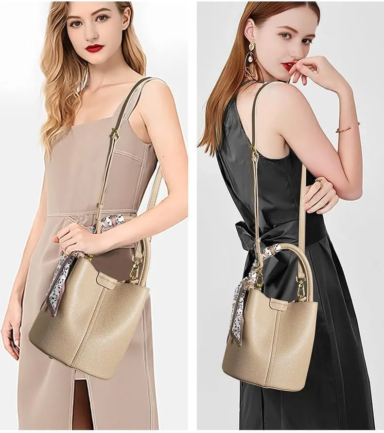 Women’s Genuine Leather Bucket Bag Vegetable Basket, Ladies Shoulder Handbag Tote bag for Everyday