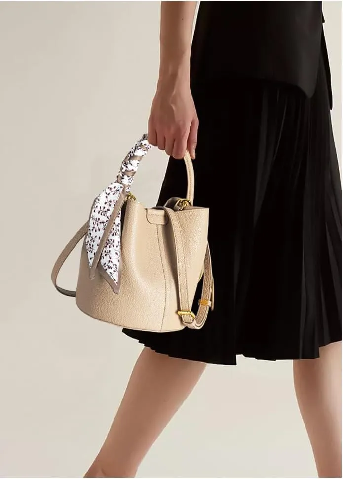 Women’s Genuine Leather Bucket Bag Vegetable Basket, Ladies Shoulder Handbag Tote bag for Everyday