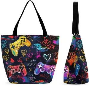 Women's Handbags Game Controllers Colorful Patterns Shopping Bag Leather Tote Bag Satchel Bags