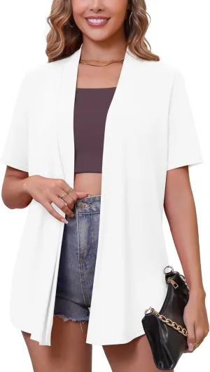 Women's Lightweight Open Front Cardigans Short Sleeve Casual Soft Drape Spring Summer Fall Cardigan S-3XL