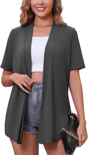 Women's Lightweight Open Front Cardigans Short Sleeve Casual Soft Drape Spring Summer Fall Cardigan S-3XL
