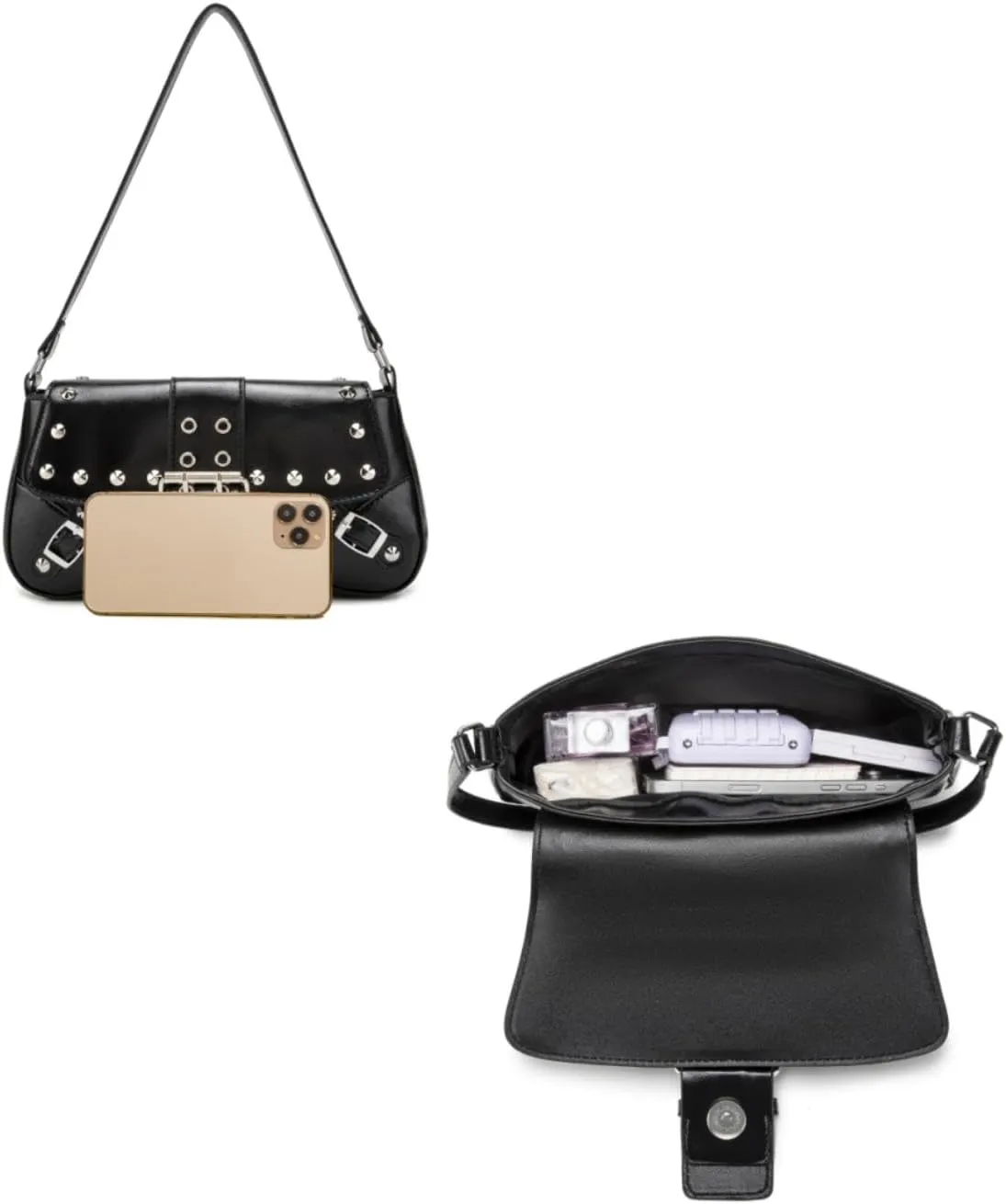 Women's Shoulder Bag Y2K Purses 90s Studded Rivet Punk Handbag Red Leather Purses summer bags for women 2025 trendy