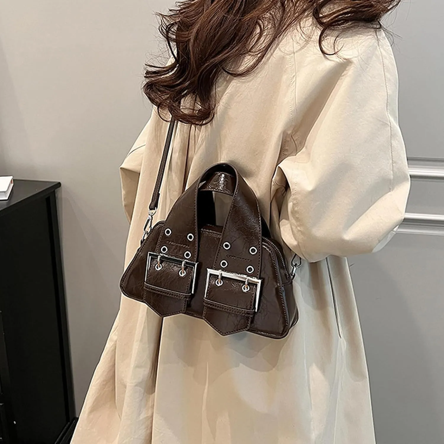 Women's Top Handle Bag Y2k Designer PU Leather Shoulder Bags Aesthetic Bag Crossbody Purse Bag for Women