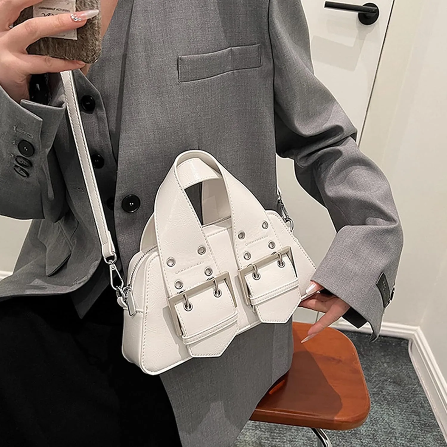 Women's Top Handle Bag Y2k Designer PU Leather Shoulder Bags Aesthetic Bag Crossbody Purse Bag for Women