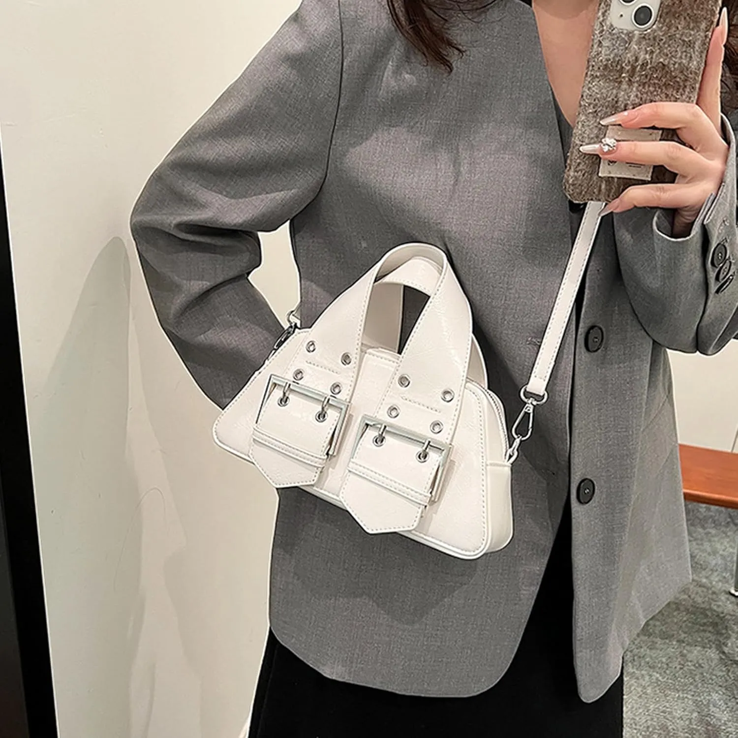 Women's Top Handle Bag Y2k Designer PU Leather Shoulder Bags Aesthetic Bag Crossbody Purse Bag for Women