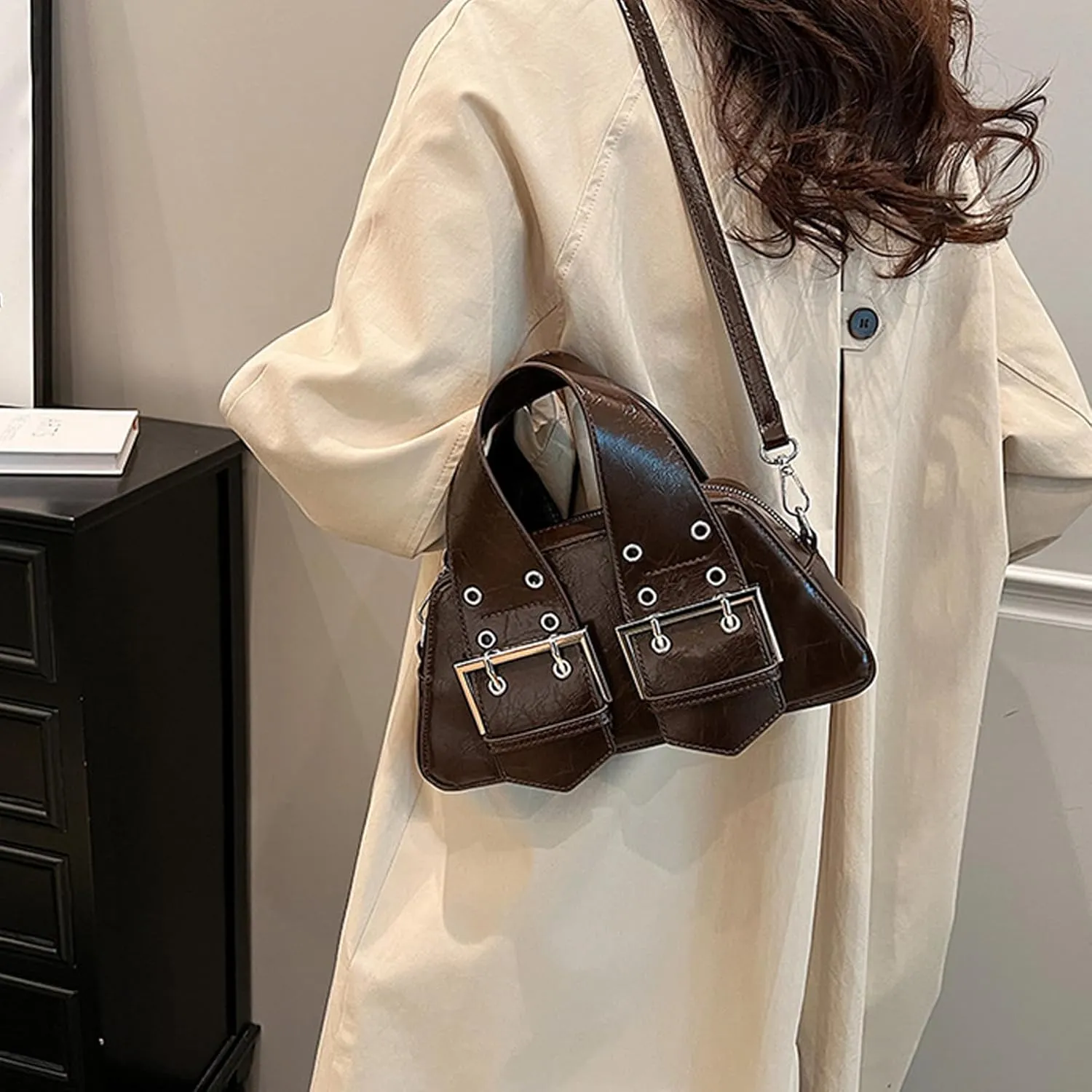Women's Top Handle Bag Y2k Designer PU Leather Shoulder Bags Aesthetic Bag Crossbody Purse Bag for Women