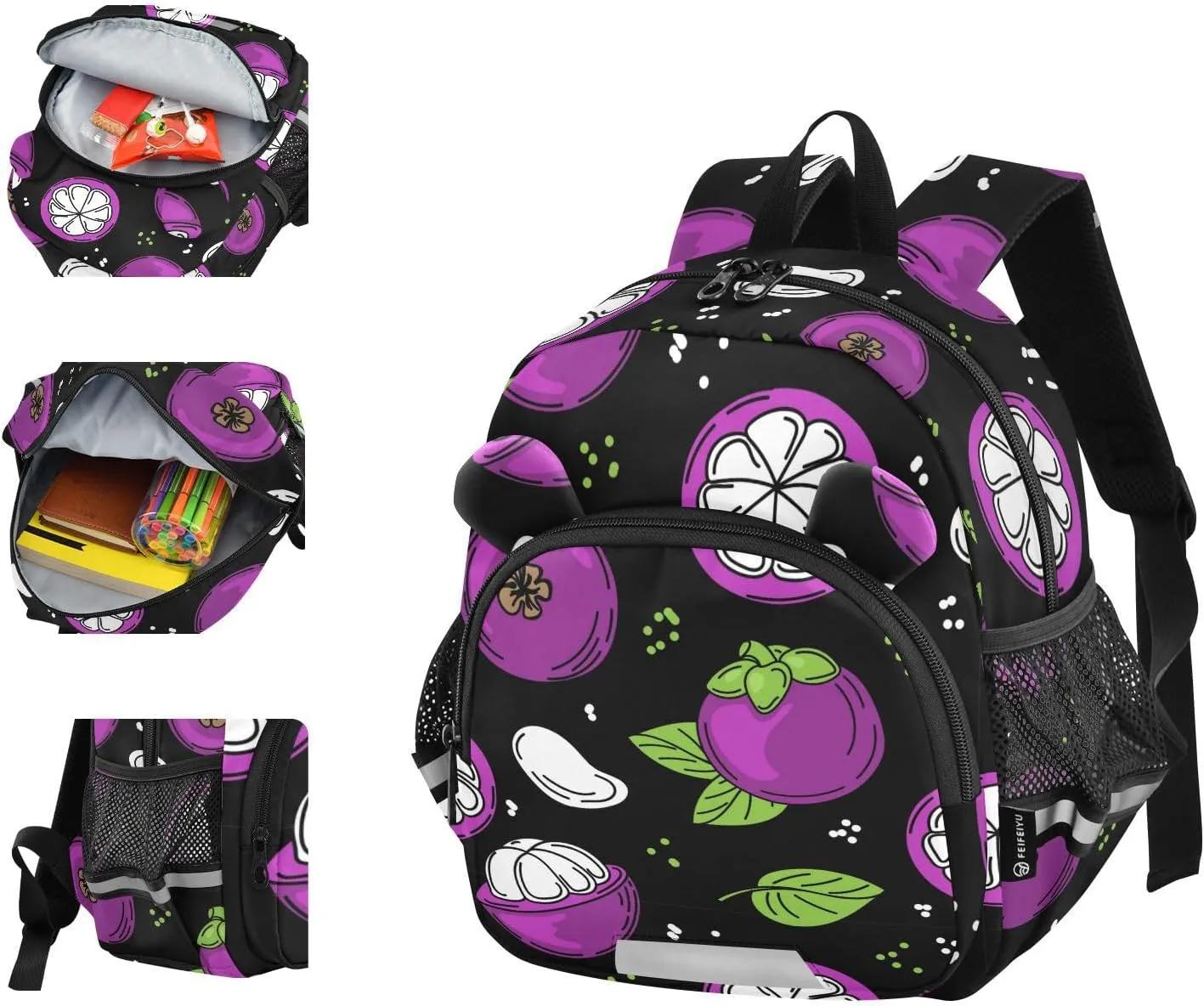 Wusikd Kids Backpack Colorful Mangosteen Toddler Bags Fruit Pulp Leaves Schoolbag for Girls Boys Kindergarten Student S