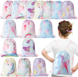 Xuniea 12 Pcs Unicorn Drawstring Bags Backpack Unicorn Party Favors Goodie Bags for Girls Birthday Party(10 x 12 Inch)