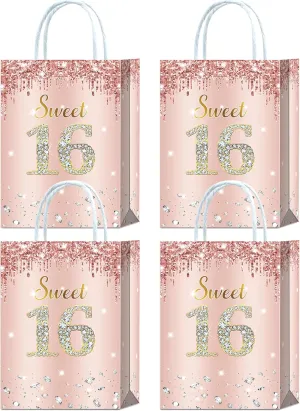 YanZonic Sweet 16 Party Decorations Bags - 16 Pcs Sweet 16 Party Favor Bags for Rose Gold 16th Birthday Decorations, Stylish 16th Birthday Decorations for Girls