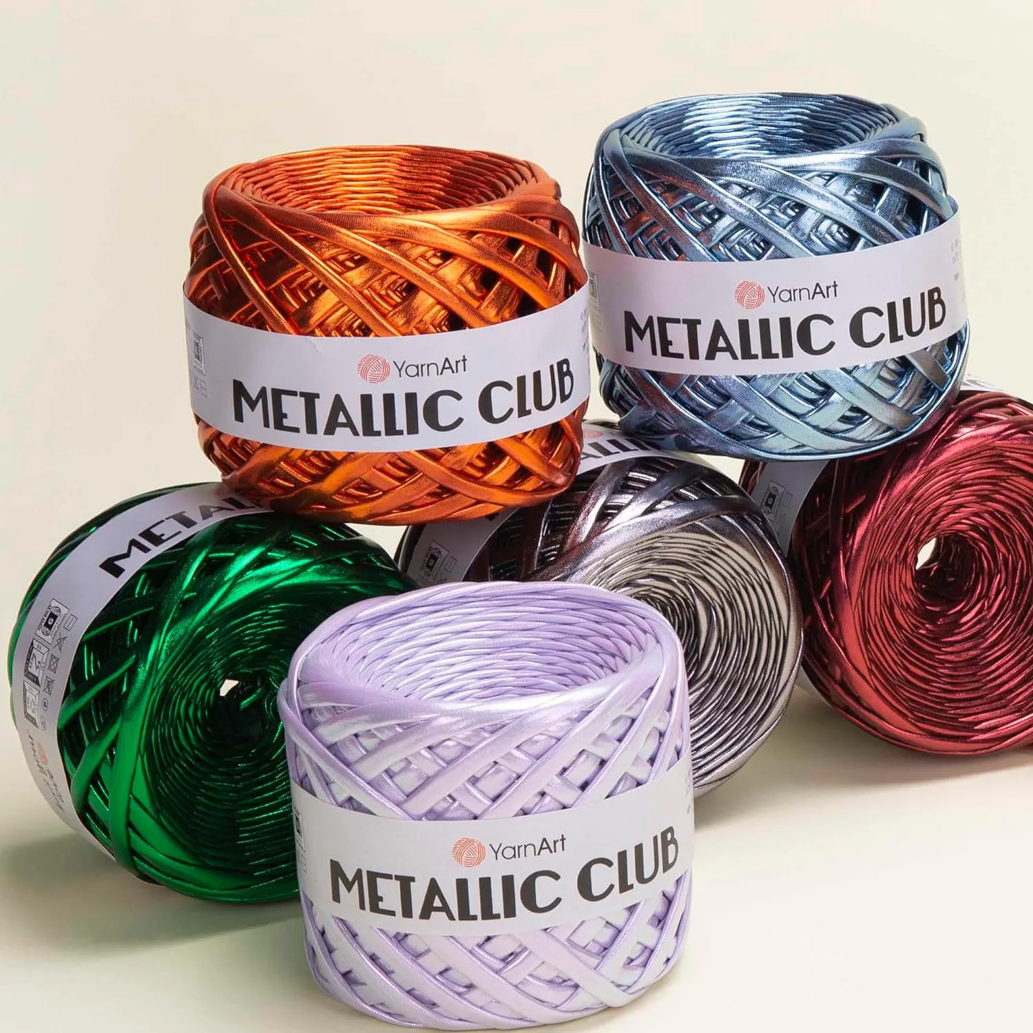 YarnArt Metallic Club Super Bulky T-Shirt Yarn - 100% Polyester, 6.35 oz / 180 gr, 60 yrds / 55 Meters - Shiny Colors for Handbags, Rugs, Chic Night Bags, Crochet (8103)