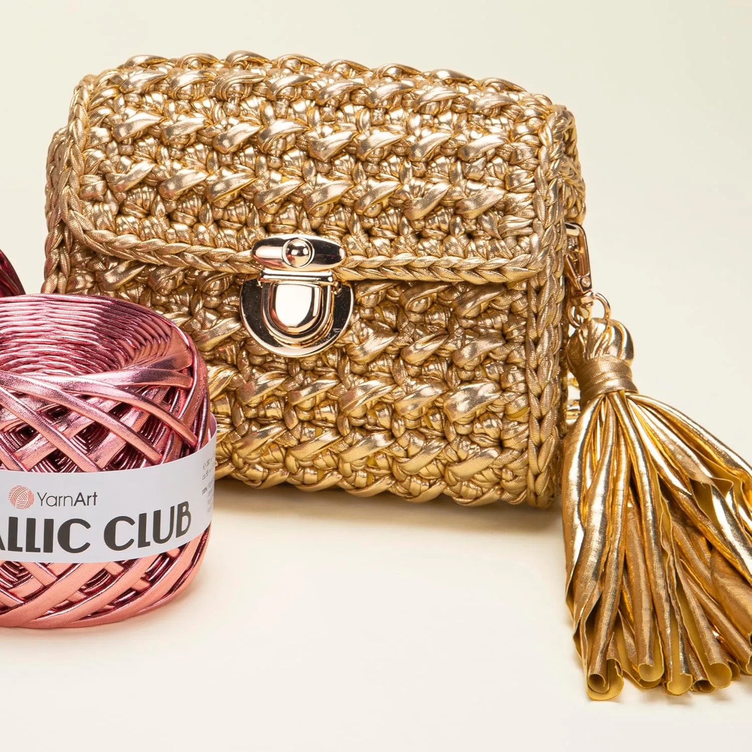 YarnArt Metallic Club Super Bulky T-Shirt Yarn - 100% Polyester, 6.35 oz / 180 gr, 60 yrds / 55 Meters - Shiny Colors for Handbags, Rugs, Chic Night Bags, Crochet (8103)