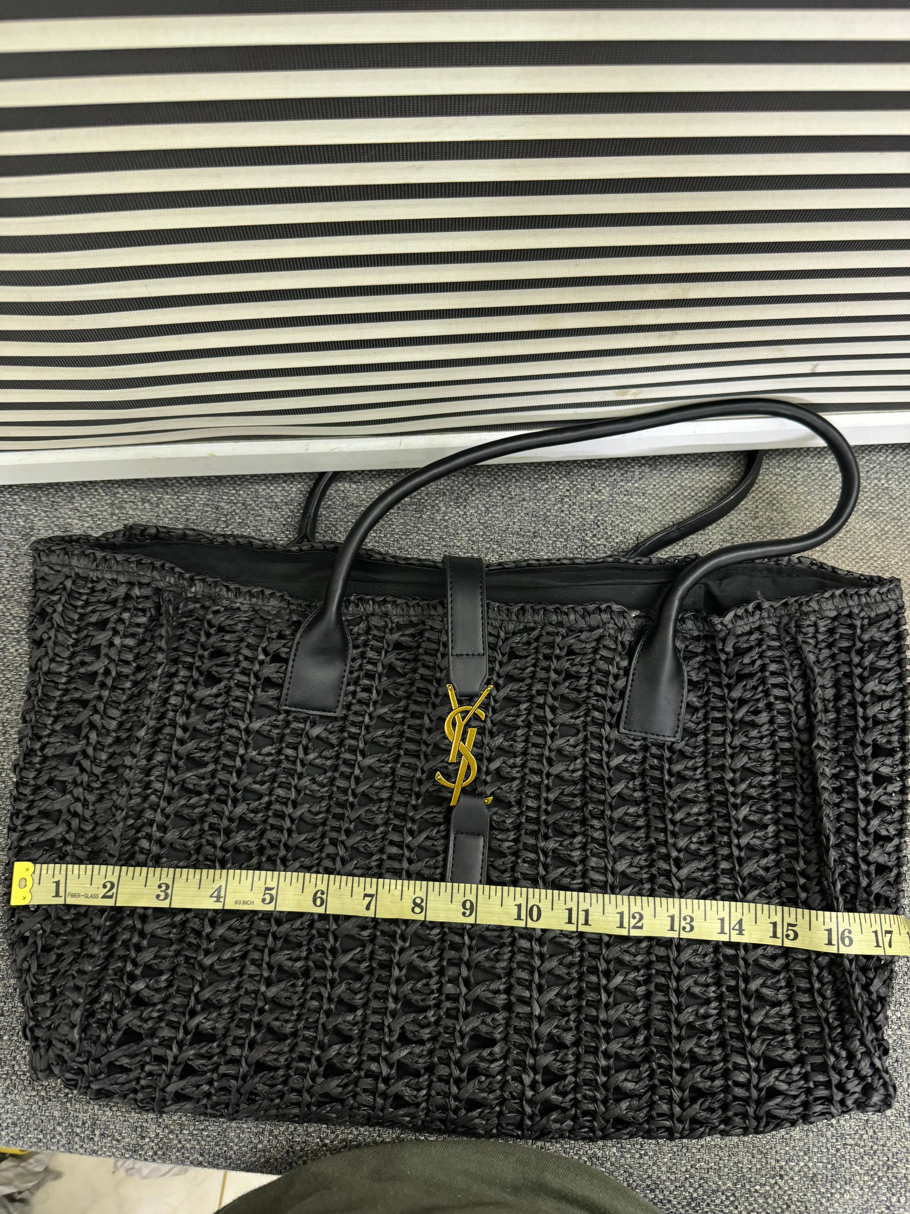 YSL Saint Laurent Panier Leather-Trimmed Raffia Tote Bag